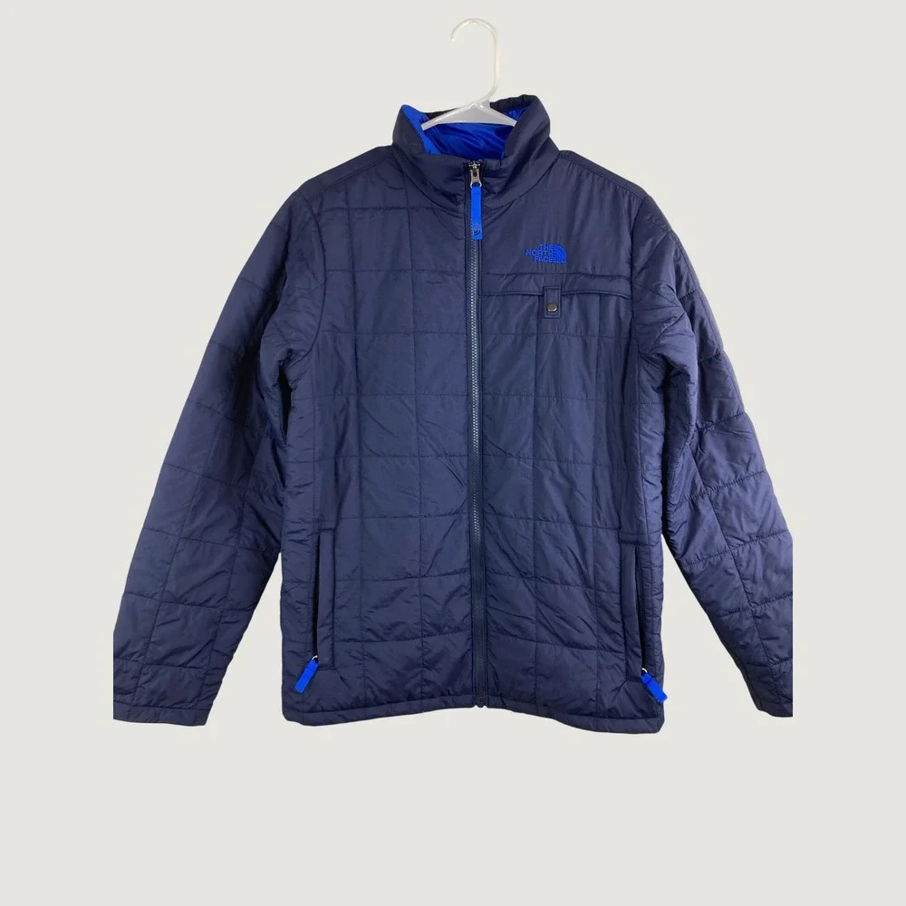 The North Face Puffer Jacket Boys XL 18/20 Mens Small Blue Quilted Zip Up Logo